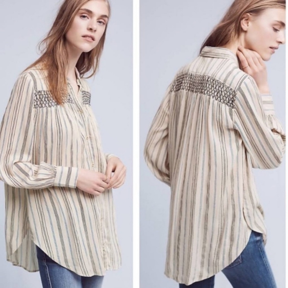 Floreat By Anthropologie Striped Nothfork Tunic Blouse - Picture 2 of 11